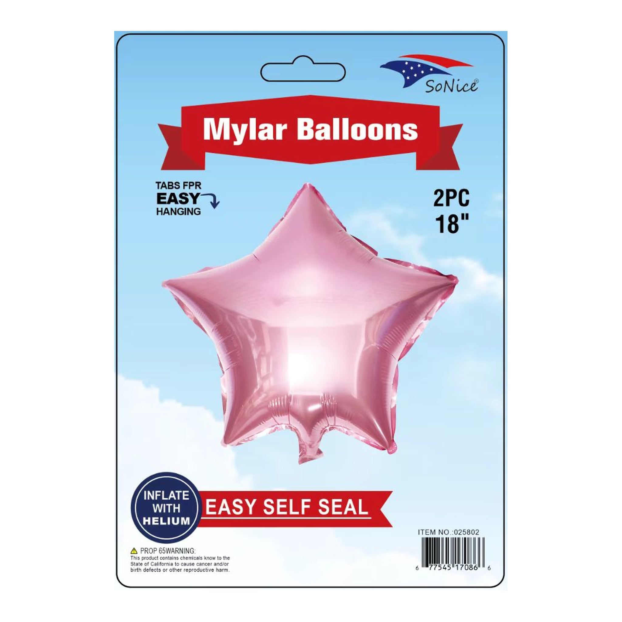 2Pc M/Balloon Star Light Pink